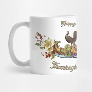 Happy Thanksgiving, with cute turkey, flowers and fruit Mug